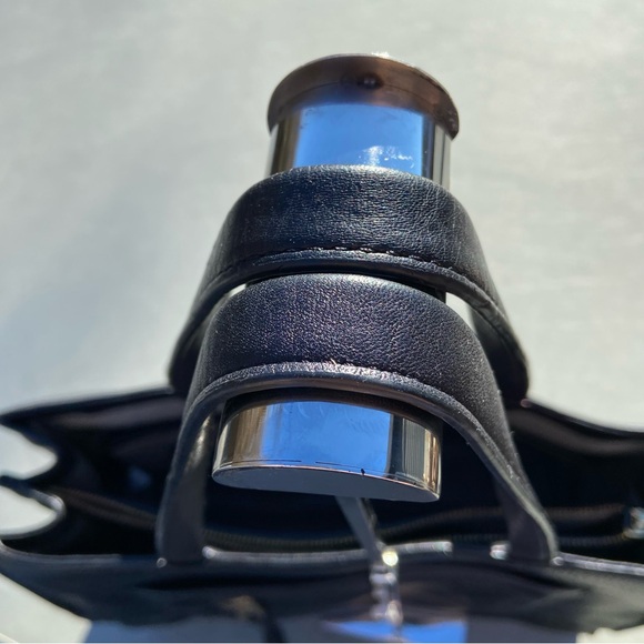 Vince Camuto Black Leather Tote Bag Elvan Style Gold Hardware Work Bag - Picture 9 of 16